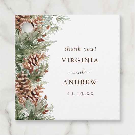 Elegante Pine Wedding Geschenkanhänger (Vorderseite)
