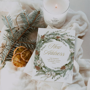 Elegante Pine Wreath Christmas Gold New Address Feiertagskarte