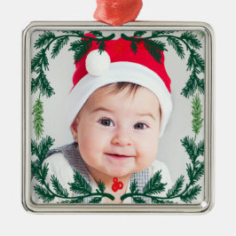 Elegante Pine Wreath Gerahmtes Foto Ornament Obeli