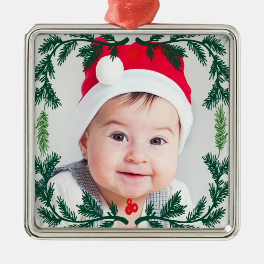 Elegante Pine Wreath Gerahmtes Foto Ornament Obeli (Vorne)