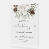 Elegante Pines Winter Wedding Willkommen Acrylschild (Winkel)