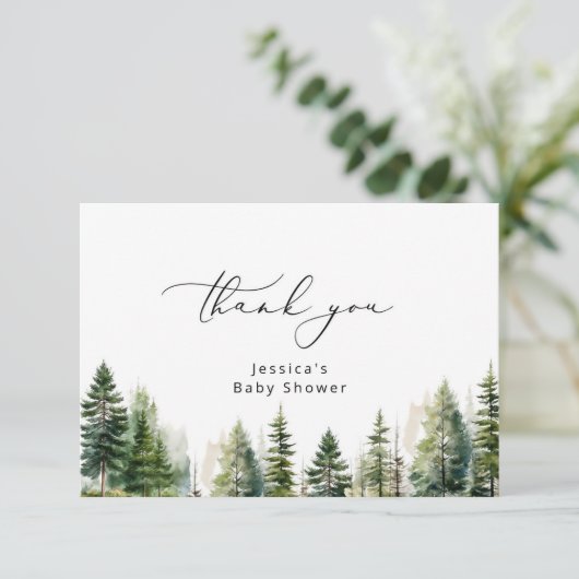 Elegante Pinienbäume Kinderdusche Danke Karte (Stehend Vorderseite)