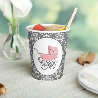 Elegante Pink Baby Buggy Baby Shower Pappbecher