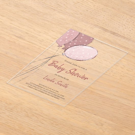 Elegante Pink Balloons Girl Baby Dusche Acryleinladungen (Ablage )