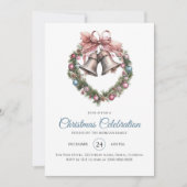 Elegante Pink Bell Wreath Weihnachtsfeier Einladung (Vorderseite)