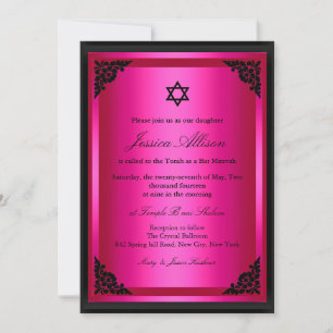 Elegante Pink & Black Bat-Mizwa-Einladung Einladung
