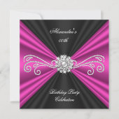 Elegante Pink Black Diamond Geburtstagsparty Einladung (Vorderseite)