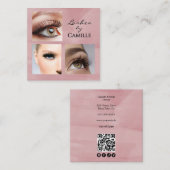 Elegante Pink Black Script 3 Foto Make-up Quadratische Visitenkarte (Vorne/Hinten)