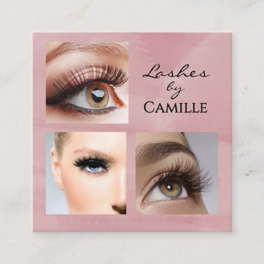 Elegante Pink Black Script 3 Foto Make-up Quadratische Visitenkarte (Vorderseite)