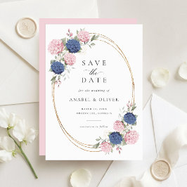 Elegante Pink Blaue Hortensien Hochzeit Save the D Einladung