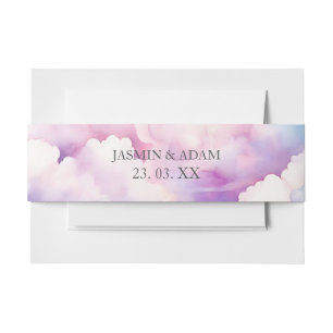Elegante Pink Blaue Wasserfarbe Wolken Hochzeit Einladungsbanderole