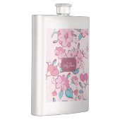 Elegante Pink Bloom Custom Name Floral Design Flachmann (Rechts)