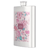 Elegante Pink Bloom Custom Name Floral Design Flachmann (Links)