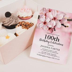 Elegante Pink Blossom Floral   100. Geburtstag Einladung