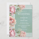 Elegante Pink-Blütenspitzen Hochzeit Wasserfarben Einladung (Vorderseite)