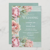 Elegante Pink-Blütenspitzen Hochzeit Wasserfarben Einladung (Vorne/Hinten)