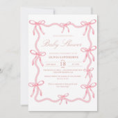 Elegante Pink Bow Baby Dusche Einladung (Vorderseite)