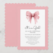 Elegante Pink Bow Baby Dusche Einladung (Vorne/Hinten)