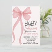 Elegante Pink Bow Baby Dusche Einladung (Stehend Vorderseite)
