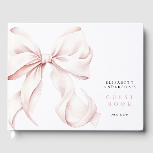Elegante Pink Bow Baby Dusche Gästebuch (Vorderseite)