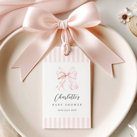 Elegante Pink Bow Baby Dusche Geschenkanhänger
