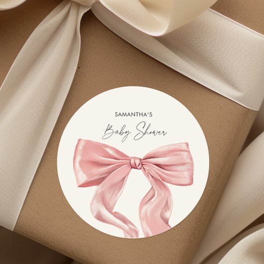 Elegante Pink Bow Baby Dusche Runder Aufkleber