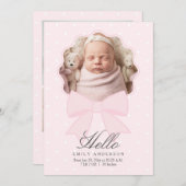 Elegante Pink Bow Baby Girl Collage Geburt Ankündigung (Vorne/Hinten)