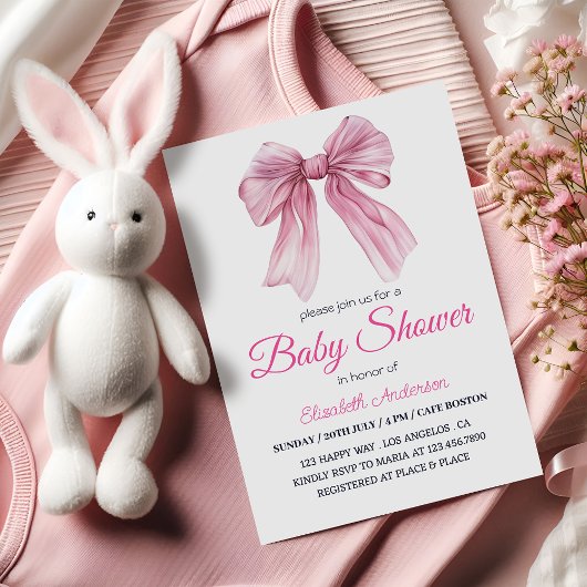 Elegante Pink Bow Baby Girl Dusche - Modern & süß Einladung