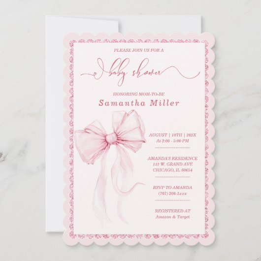 Elegante Pink Bow Baby Shower für Mädchen Einladung (Vorderseite)