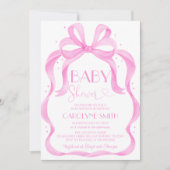 Elegante Pink Bow Baby Shower Girl Einladung (Vorderseite)