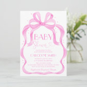 Elegante Pink Bow Baby Shower Girl Einladung (Stehend Vorderseite)