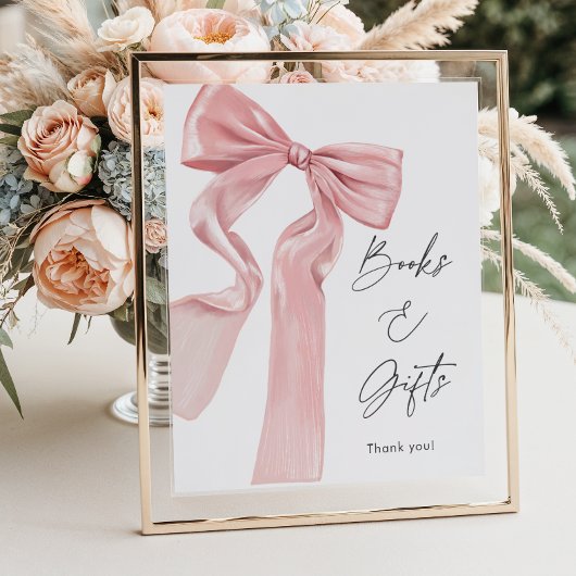 Elegante Pink Bow Babydusche Bücher und Geschenke Poster
