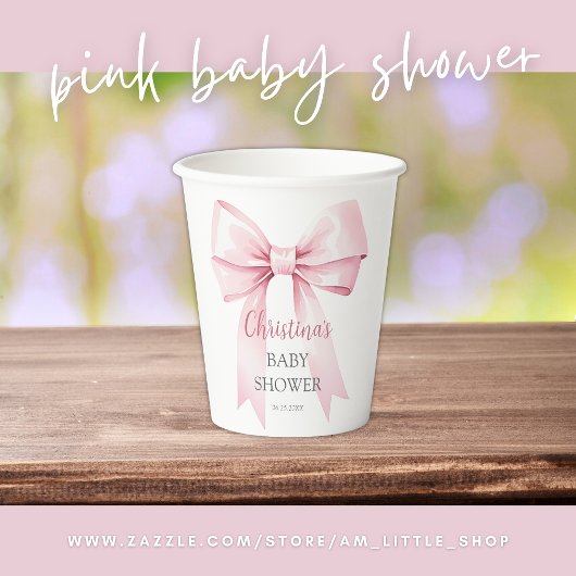 Elegante Pink Bow Girl Baby Dusche Pappbecher