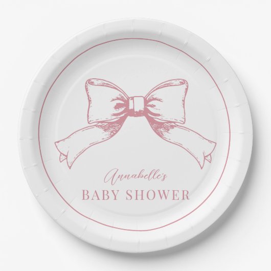 Elegante Pink Bow Girl Baby Dusche Pappteller (Vorderseite)