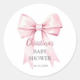 Elegante Pink Bow Girl Baby Dusche Runder Aufkleber