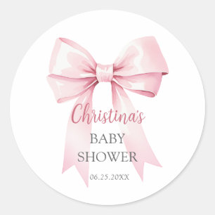 Elegante Pink Bow Girl Baby Dusche Runder Aufkleber