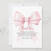 Elegante Pink Bow Girl Babydusche Danke Karte (Vorderseite)