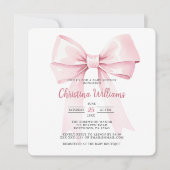 Elegante Pink Bow Girl Babydusche Einladung (Vorderseite)