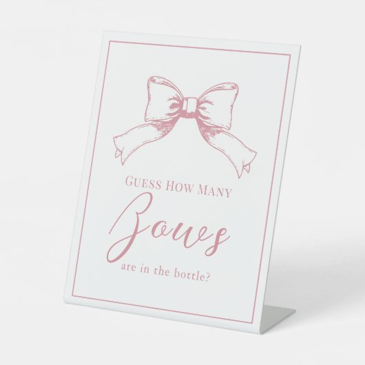 Elegante Pink Bow Girl Babydusche Wie viele Bows Sockelschild (Vorderseite)