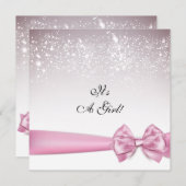 Elegante Pink Bow Glitzern Babydusche Einladung (Vorne/Hinten)