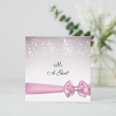 Elegante Pink Bow Glitzern Babydusche Einladung (Stehend Vorderseite)