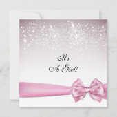 Elegante Pink Bow Glitzern Babydusche Einladung (Vorderseite)