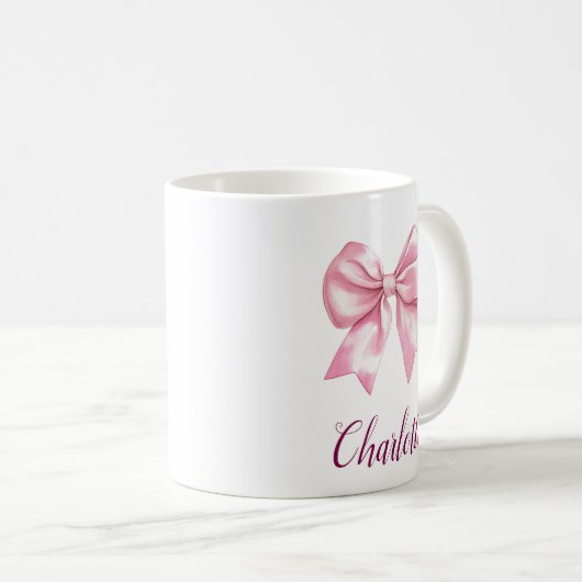 Elegante Pink Bow & Name Coffee Tasse (VorderseiteRechts)