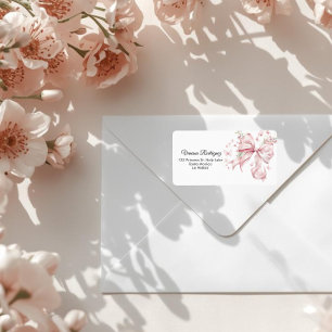 Elegante Pink Bow & Pearls Wildblumen Adresse Adressaufkleber