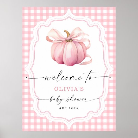 Elegante Pink Bow Pumpkin Baby Dusche Willkommen Poster (Vorne)