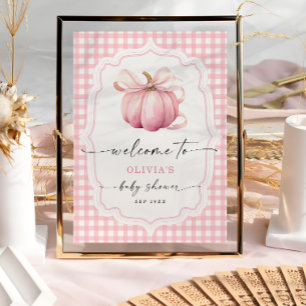 Elegante Pink Bow Pumpkin Baby Dusche Willkommen Poster