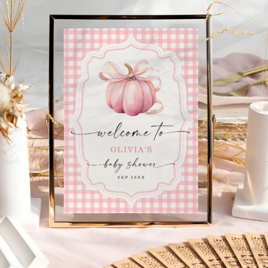 Elegante Pink Bow Pumpkin Baby Dusche Willkommen Poster