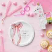 Elegante Pink Bow Ribbon Girl Baby Shower Pappteller (Party)