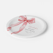 Elegante Pink Bow Ribbon Girl Baby Shower Pappteller (Schrägansicht)