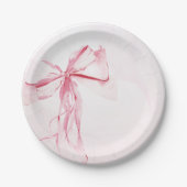 Elegante Pink Bow Watercolor Girl Baby Shower Pappteller (Vorderseite)